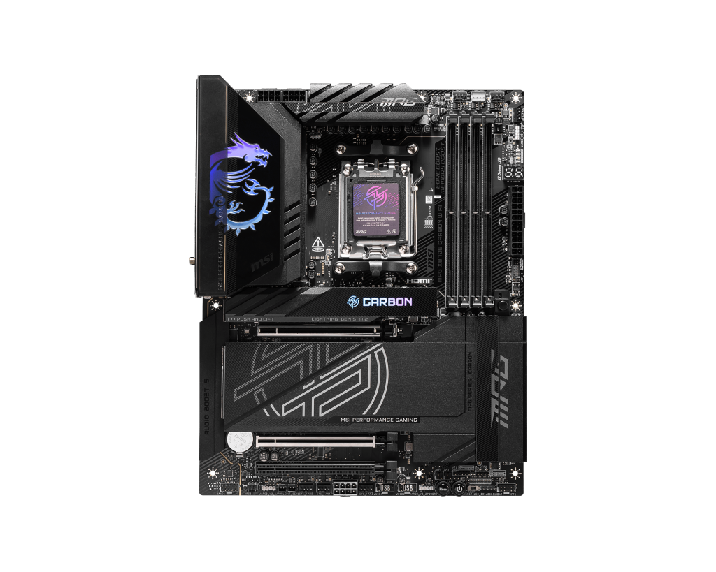 Placa Mae X870E CARBON MSI MPG WIFI 7, Bluetooth, AMD AM5, 4x DDR5, 4x slots M.2, USB 4 - Imagem 2