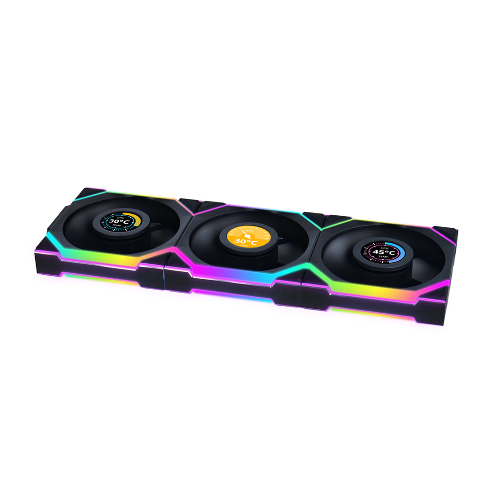 Kit 3x Cooler Fan Lian Li Uni Fan SL Display LCD Wireless Reverse Blade Preto 120mm PWM ARGB - 12RSLLCD1W3B - Imagem 3
