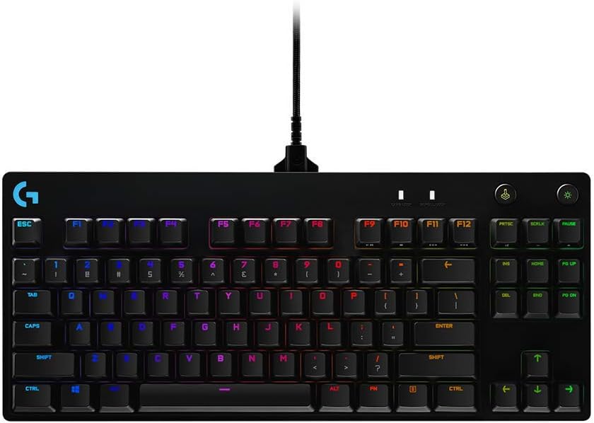 Teclado Mecânico Gamer Logitech G PRO, Layout US, RGB, Design TKL, Cabo Destacável, Switch GX Blue Clicky - 920-009388