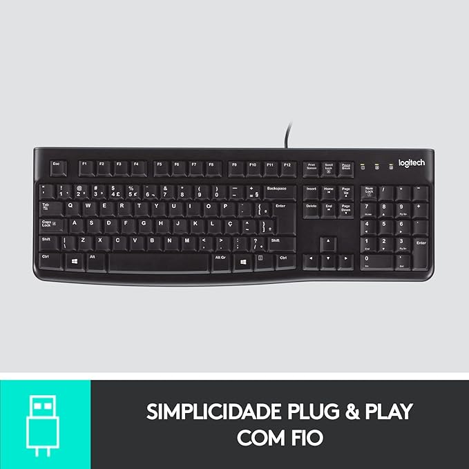 Teclado com fio USB Logitech K120 Resistente à Respingos e Layout ABNT2 -920-004423 - Imagem 5