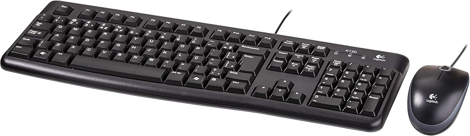 Kit Teclado e Mouse com fio USB Logitech MK120, ABNT2, Design Confortável, Durável e Resistente à Respingos