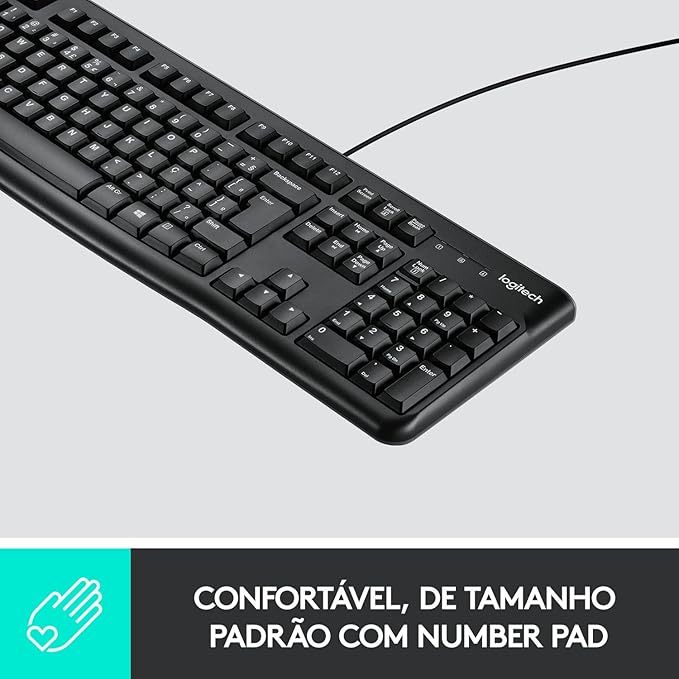 Teclado com fio USB Logitech K120 Resistente à Respingos e Layout ABNT2 -920-004423 - Imagem 3