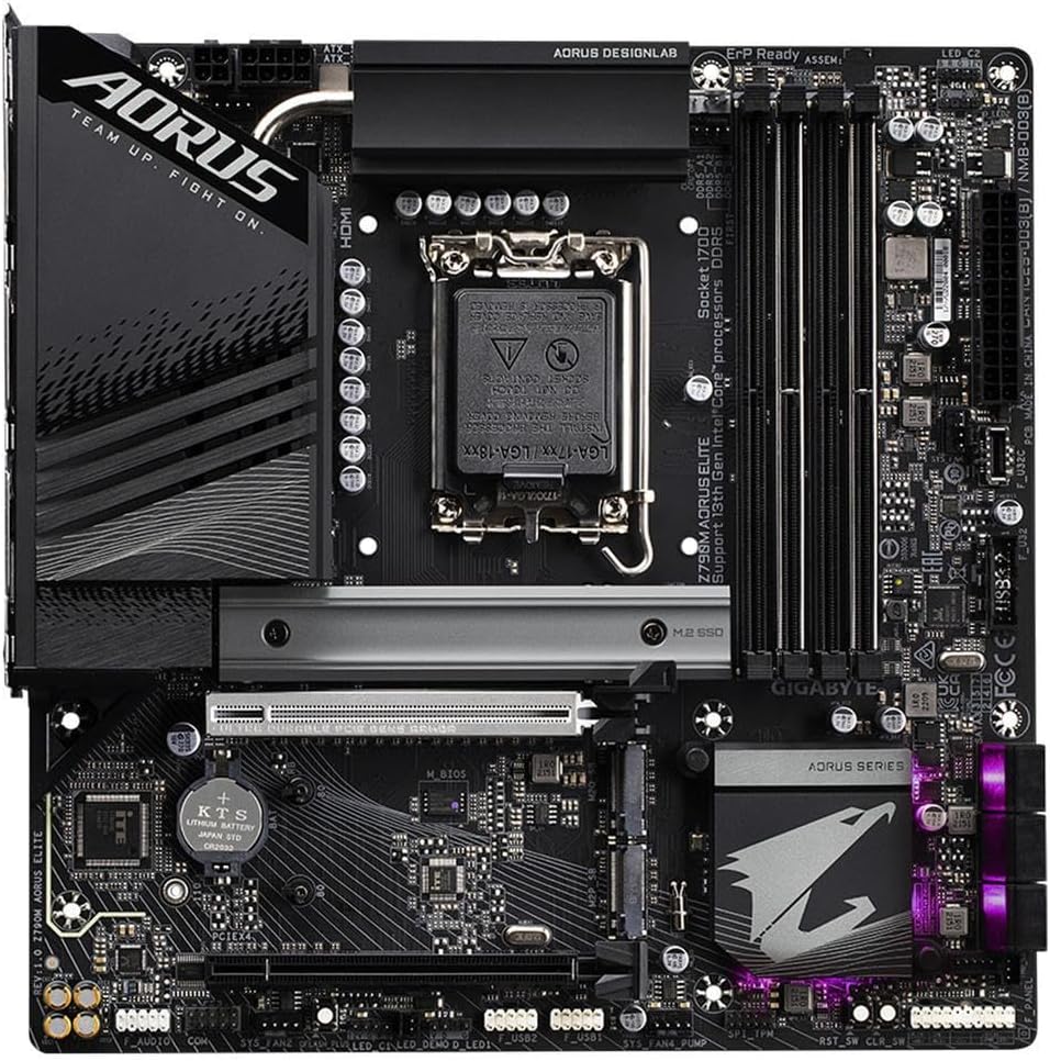 Placa Mãe Gigabyte Z790M Aorus Elite, Intel LGA 1700, mATX, DDR5, M.2 NVMe - Imagem 2
