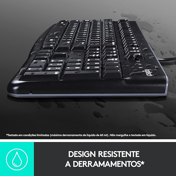 Teclado com fio USB Logitech K120 Resistente à Respingos e Layout ABNT2 -920-004423 - Imagem 6