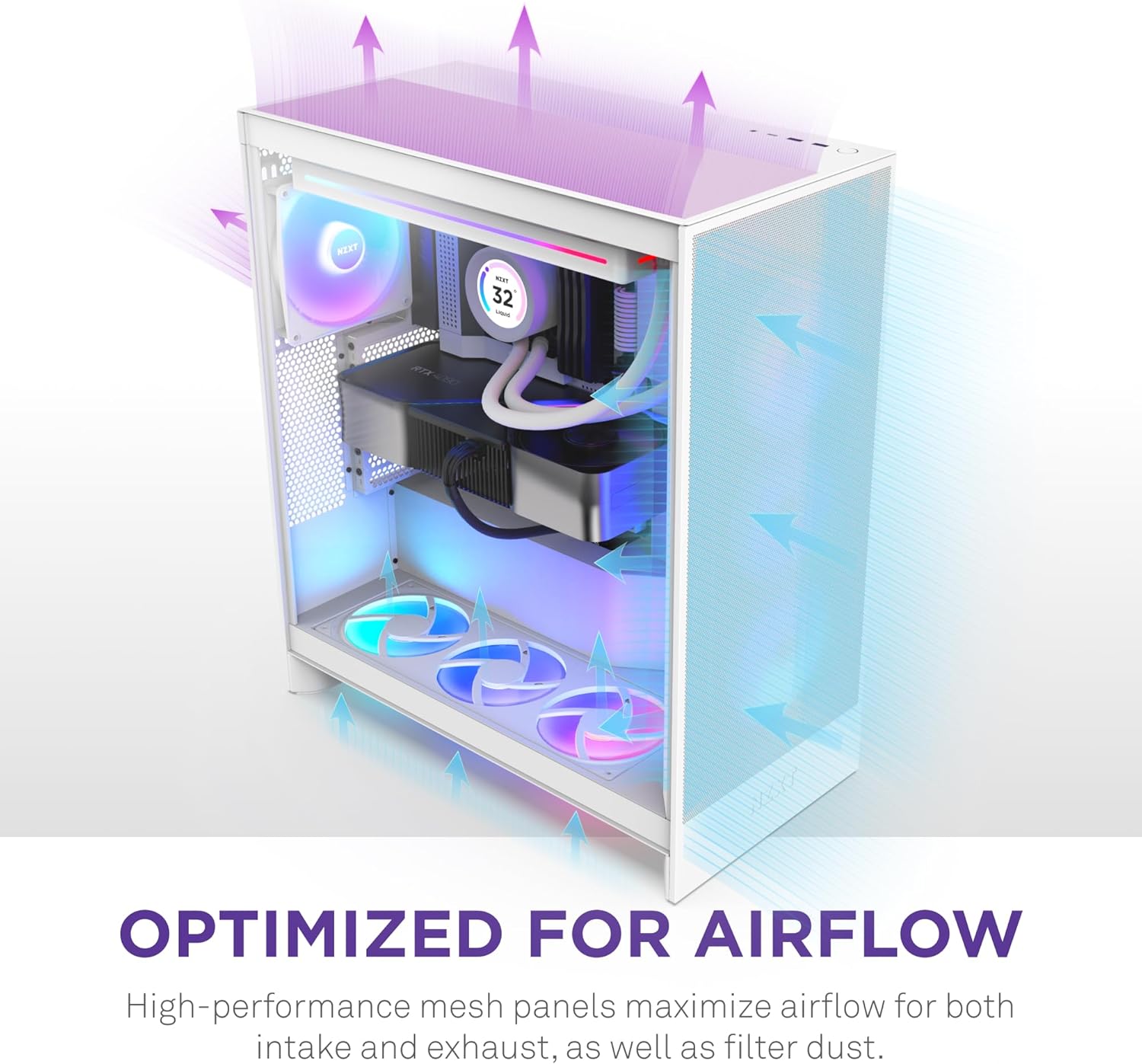 Gabinete NZXT H7 Flow RGB Branco, Mid Tower, Vidro Temperado, E-ATX, Com 3 Fans, CM-H72FW-R1 - Imagem 2