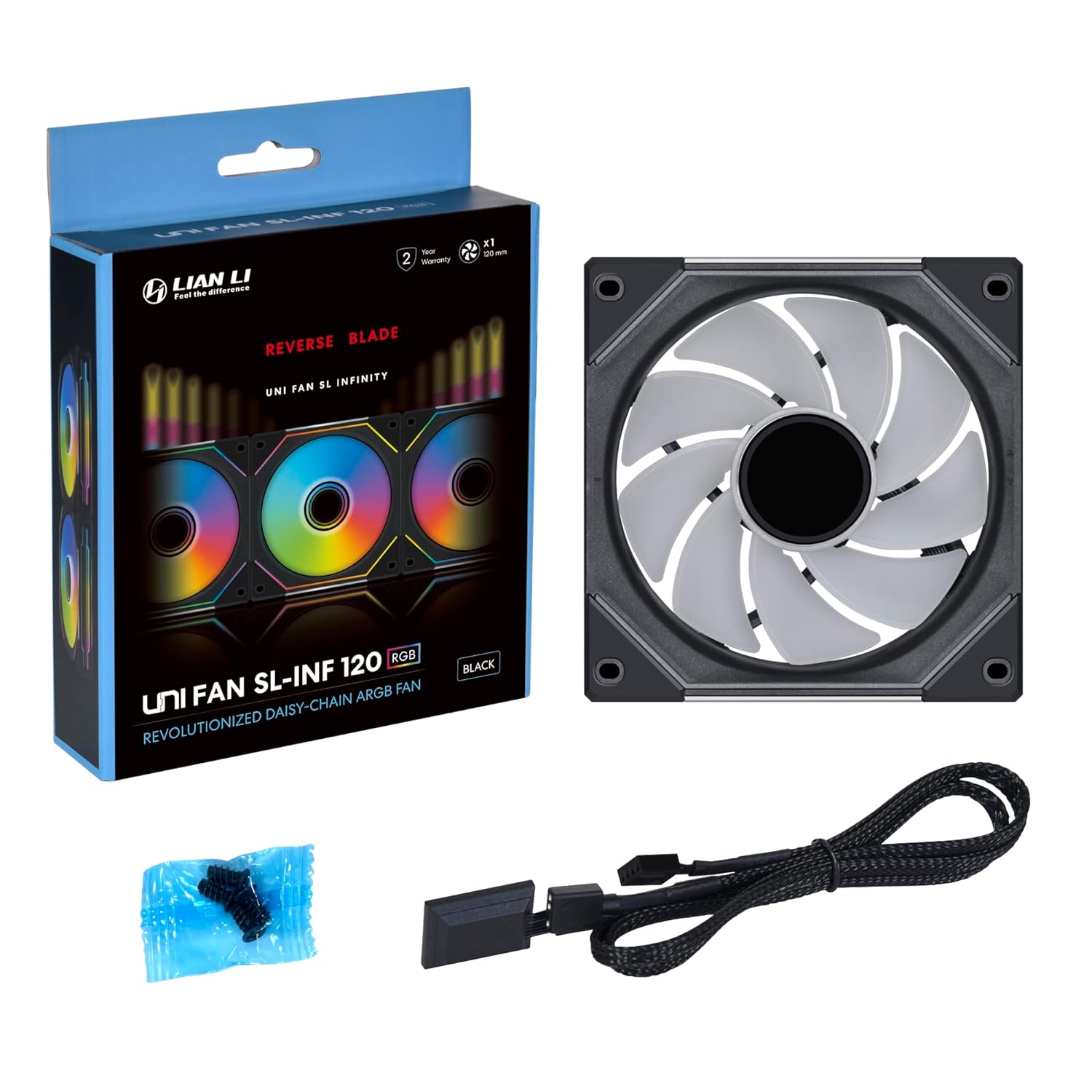 Cooler Fan Gamer 120 Reverse Lian Li Uni Fan SL Infinity, 120mm, ARGB, Preto, 2100 RPM, 61 CFM - UF-RSLIN120-1B