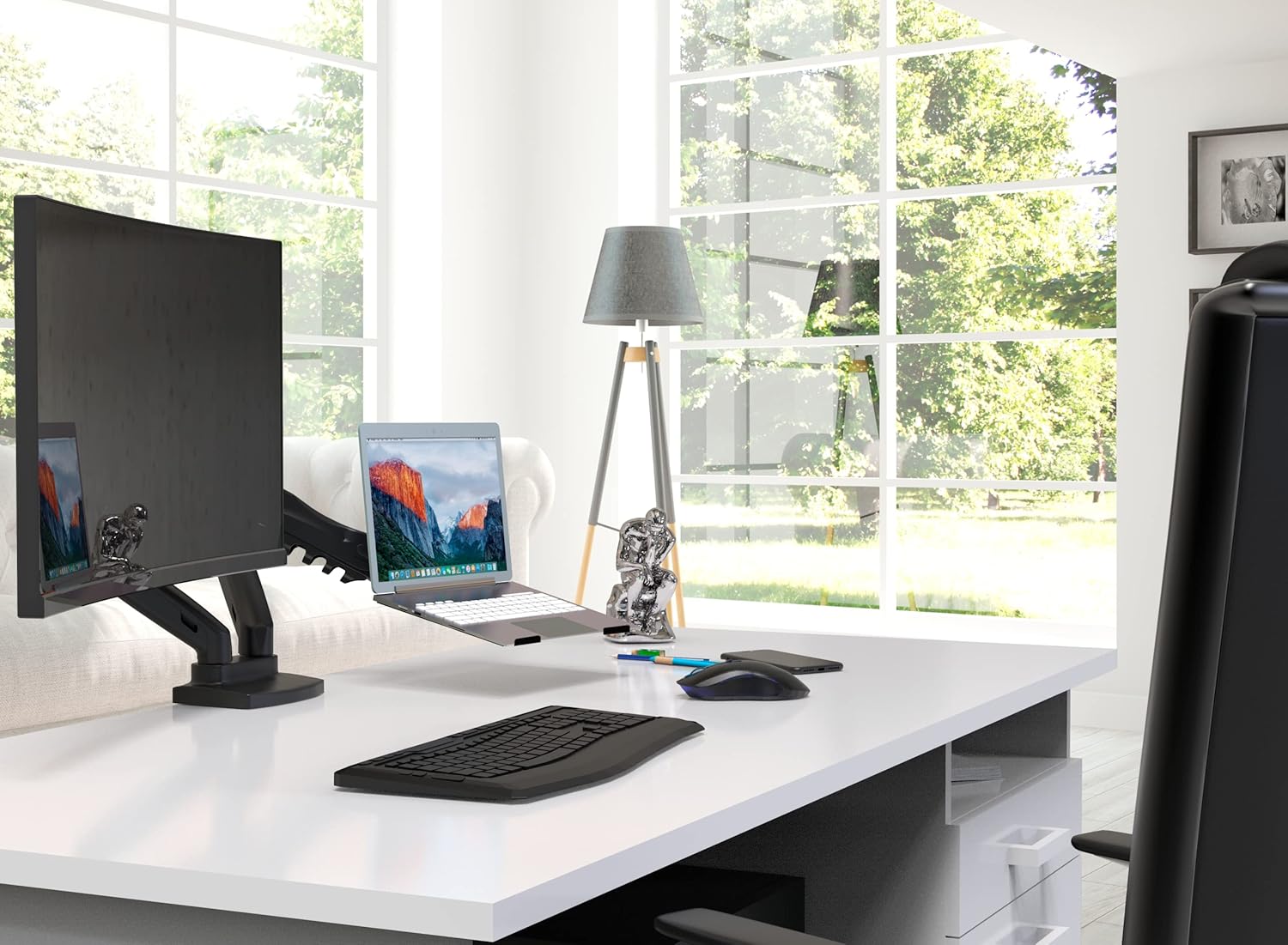 Suporte de Mesa Articulado para 2 Monitores de 17" a 35", ELG, Ajuste de altura com Pistão a Gás - F160N - Imagem 5