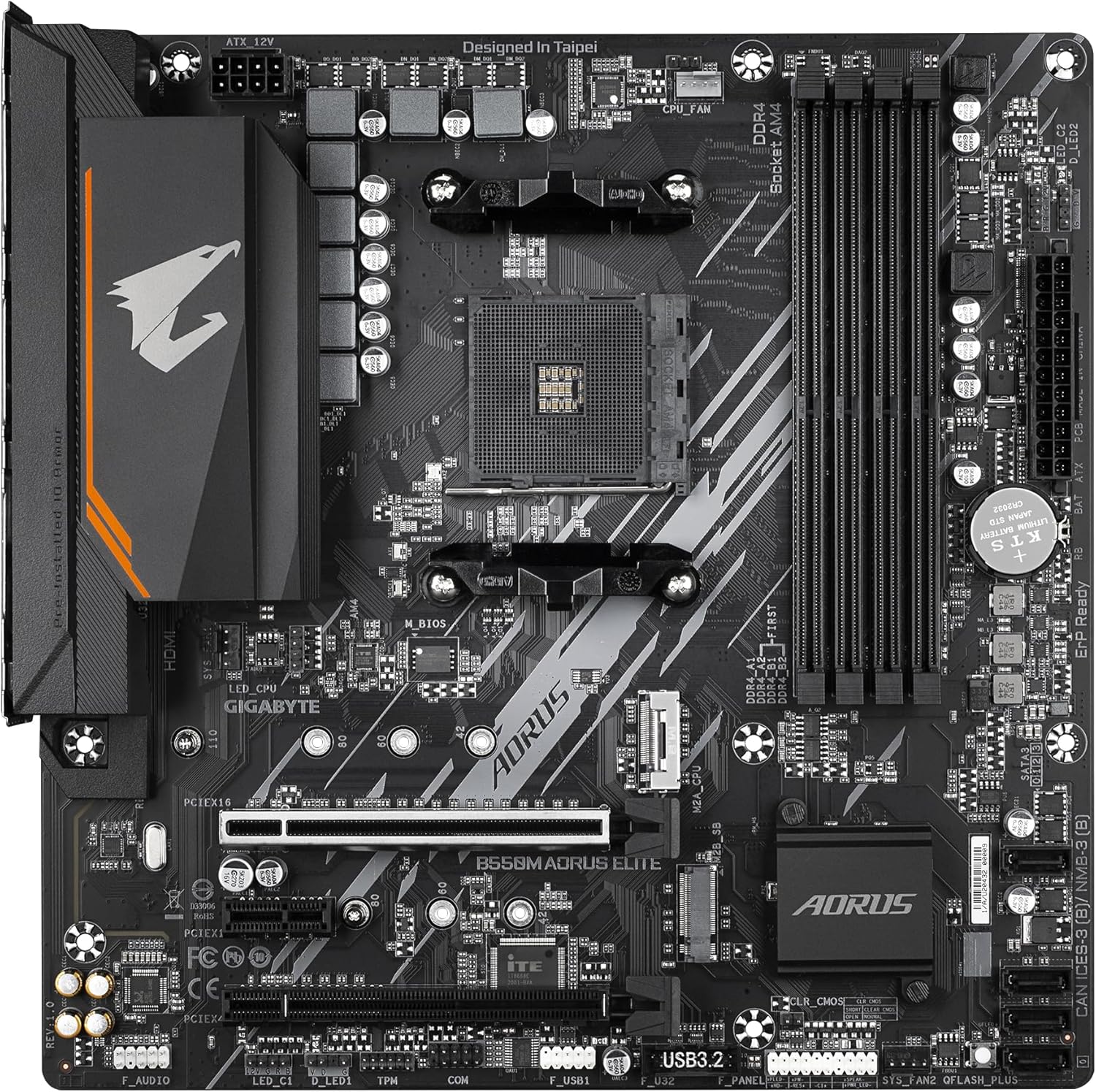 Placa Mãe B550M Aorus Elite, AMD AM4, Micro ATX, DDR4, NVMe, HDMI, USB3.2 - Imagem 2