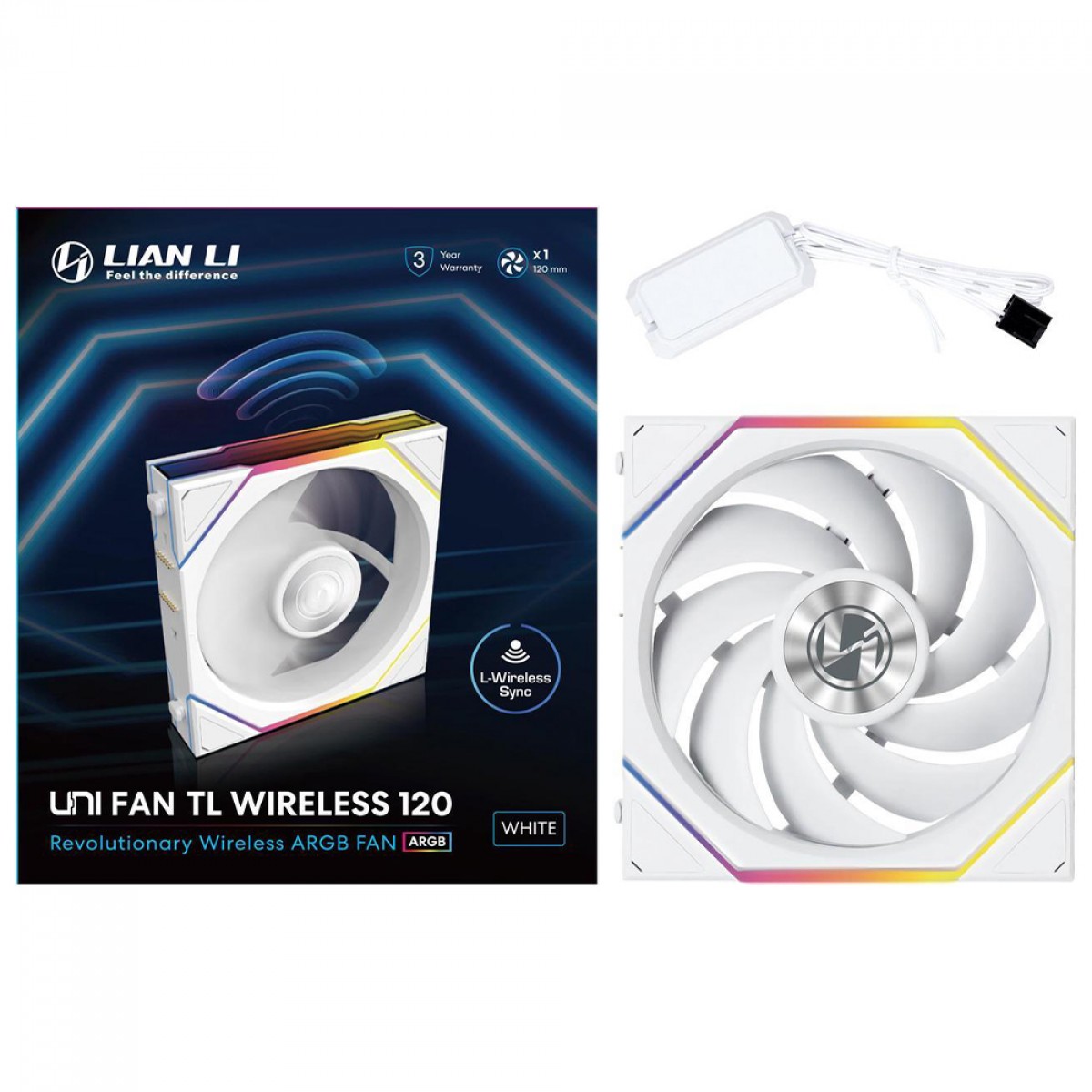 Cooler Fan Lian Li Uni Fan TL Wireless Blade Branco 120mm PWM ARGB, 2600 RPM, 90 CFM - 12TL1W1W