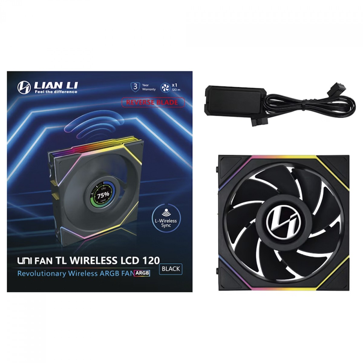 Cooler Fan Lian Li Uni Fan TL Wireless LCD Reverse Blade Preto 120mm PWM ARGB, 1900 RPM, 54 CFM - 12RTLLCD1W1B
