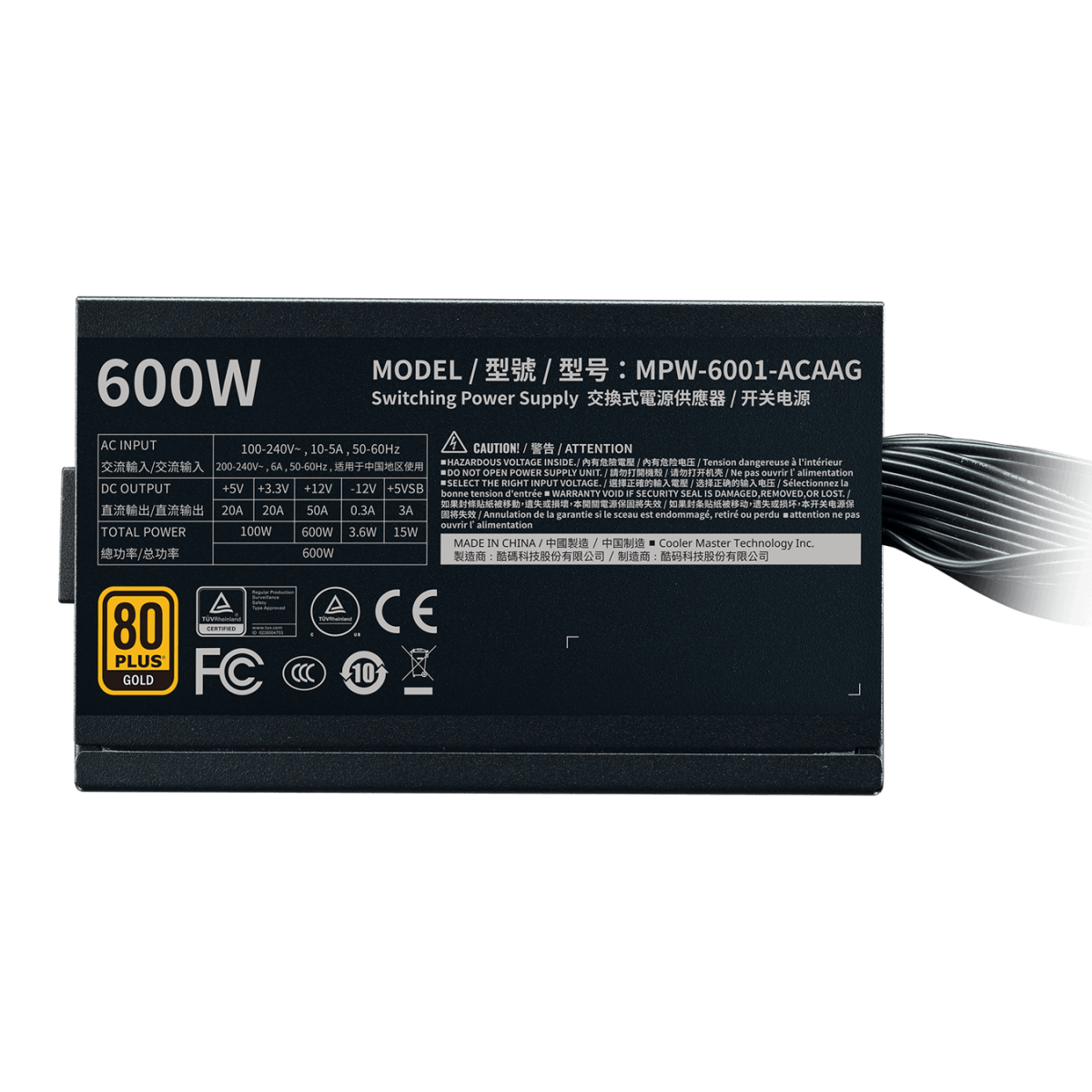 Fonte 600W 80 Plus Gold Cooler Master, PFC Ativo - MPW-6001-ACAAG-BR - Imagem 5