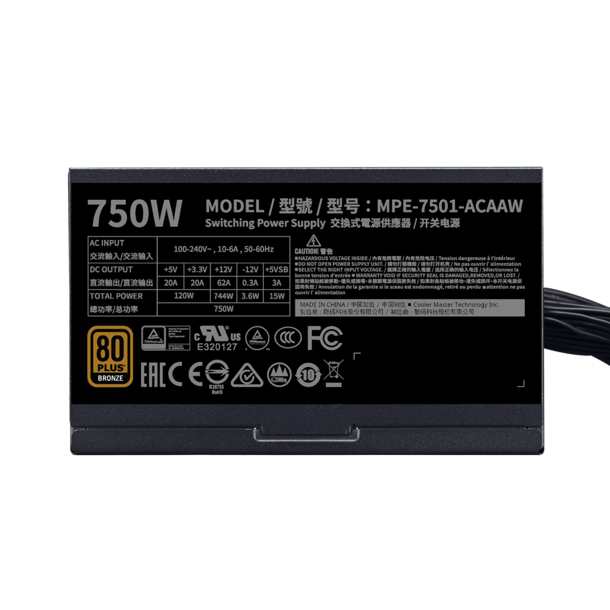 Fonte 750W Cooler Master MWE V2 80 Plus Bronze, Full Range, PFC Ativo, MPE-7501-ACAAW-BBR - Imagem 3
