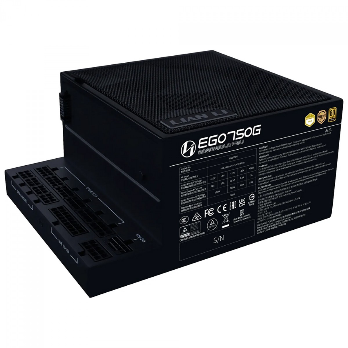 Fonte 750W Lian Li 80 Plus Gold Edge Series Preto ATX 3.1, PCIE 5.1, Full Modular com Cabos Sleeveds