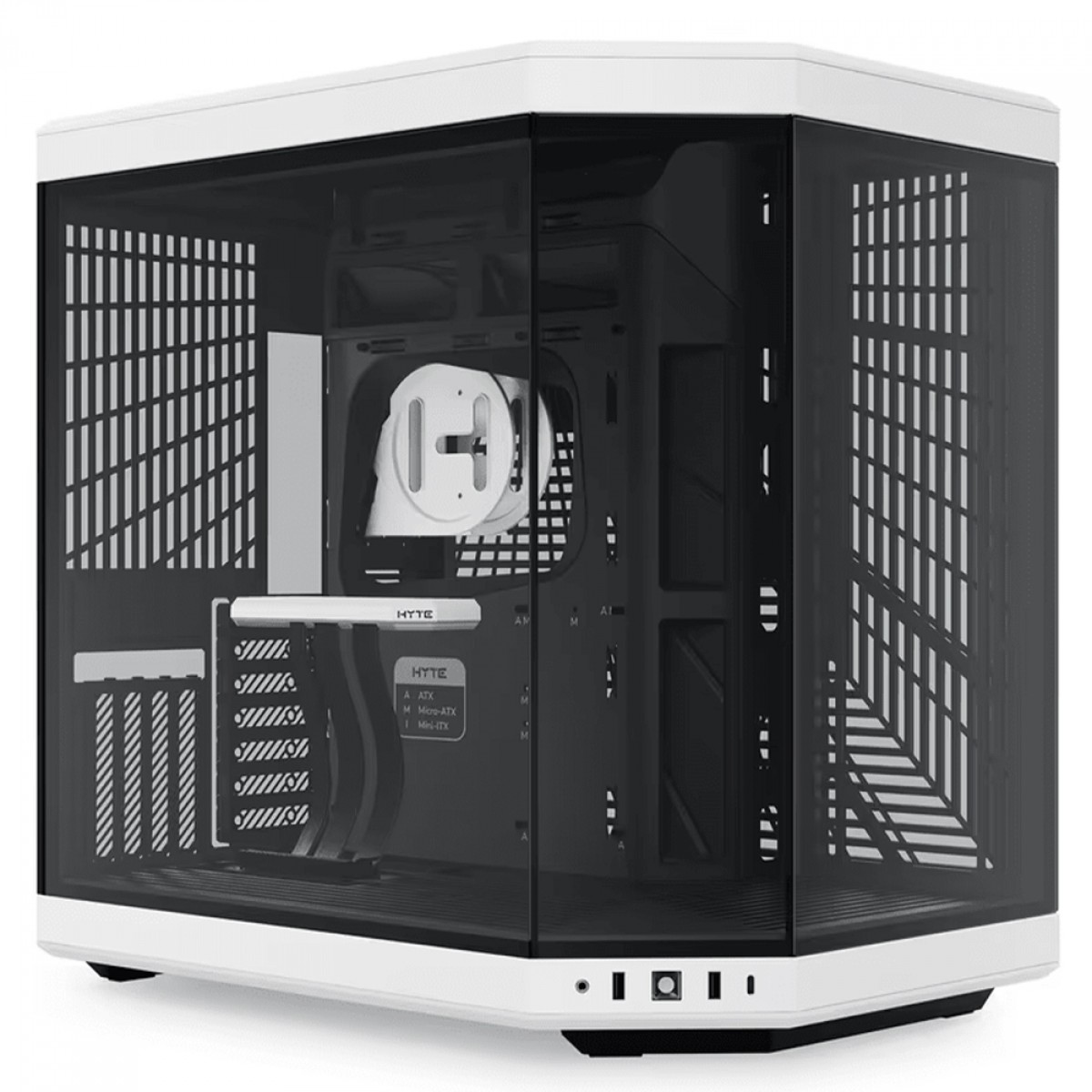 Gabinete Hyte Y70 Preto/Branco Mid Tower TG, 3 laterais de vidro, Kit GPU Vertical incluído - CS-HYTE-Y70-BW