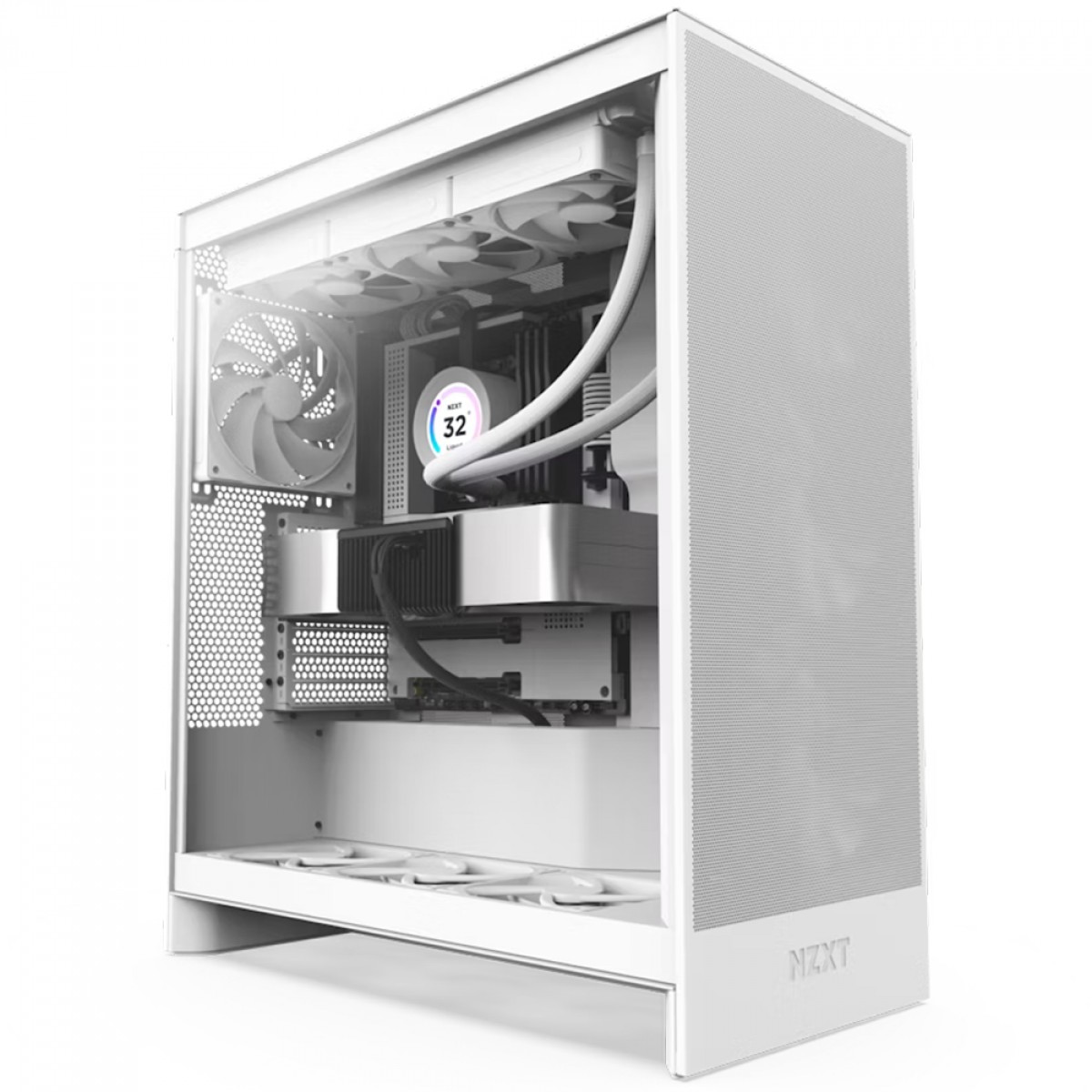 Gabinete NZXT H7 Flow Branco, Mid Tower, Vidro Temperado, E-ATX, Com 3 Fans, CM-H72FW-01