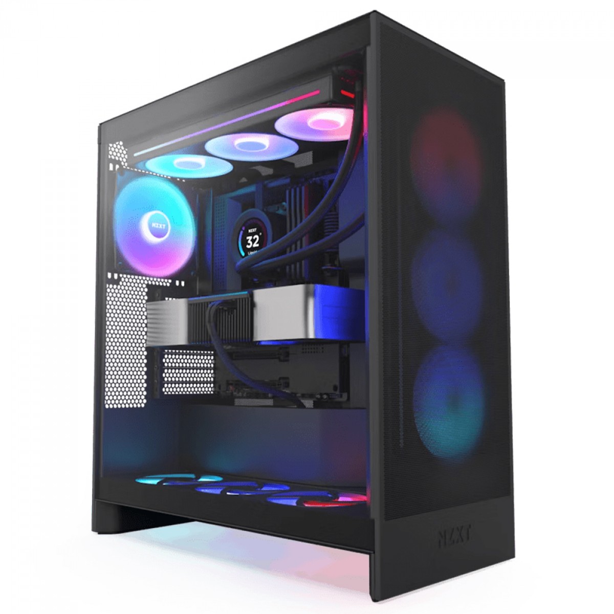Gabinete NZXT H7 Flow RGB, Mid Tower, Vidro Temperado, E-ATX, Com 3 Fans, Preto, CM-H72FB-R1