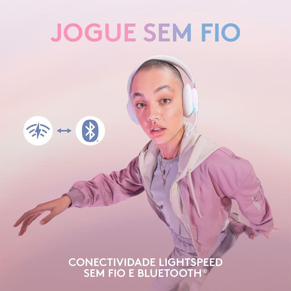 Headset Gamer Sem Fio Logitech G735 Aurora, RGB, Drivers 40mm, Bluetooth, USB, para PC e Mac, Branco - 981-001082 - Imagem 5