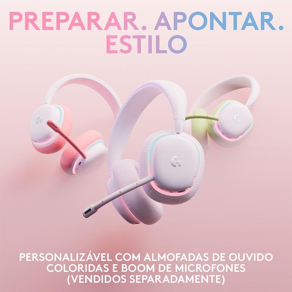 Headset Gamer Sem Fio Logitech G735 Aurora, RGB, Drivers 40mm, Bluetooth, USB, para PC e Mac, Branco - 981-001082 - Imagem 8