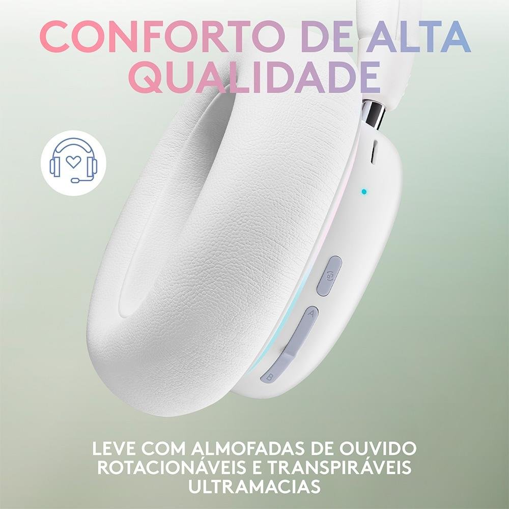 Headset Gamer Sem Fio Logitech G735 Aurora, RGB, Drivers 40mm, Bluetooth, USB, para PC e Mac, Branco - 981-001082 - Imagem 9