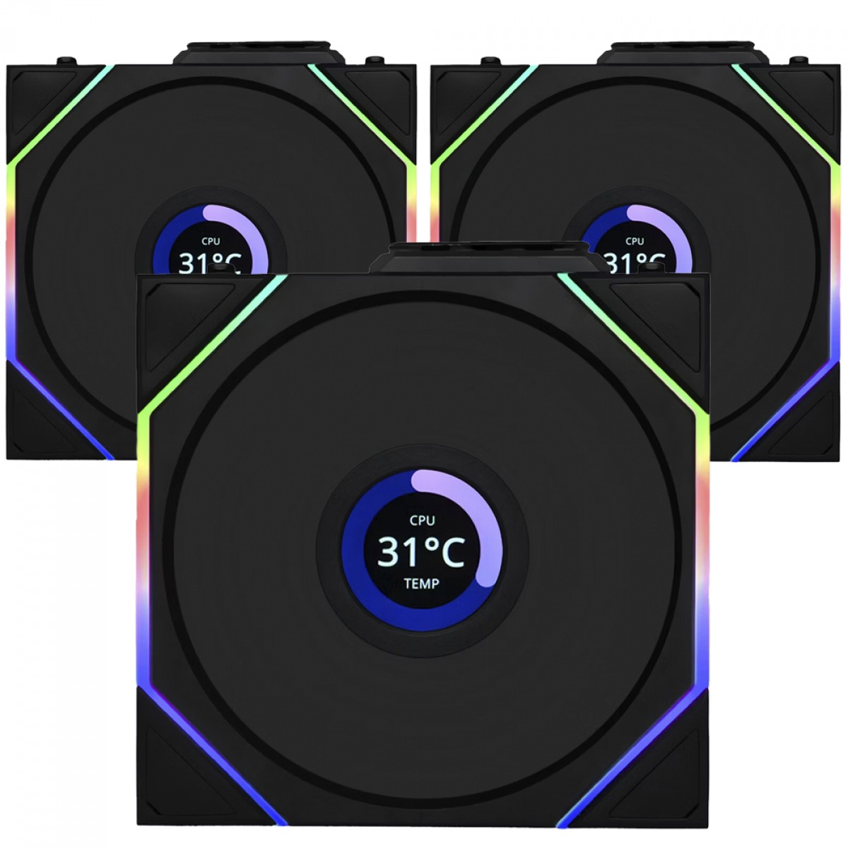 Kit 3x Cooler Fan Lian Li Uni Fan TL Wireless LCD Reverse Blade Preto 120mm PWM ARGB - 12RTLLCD1W3B