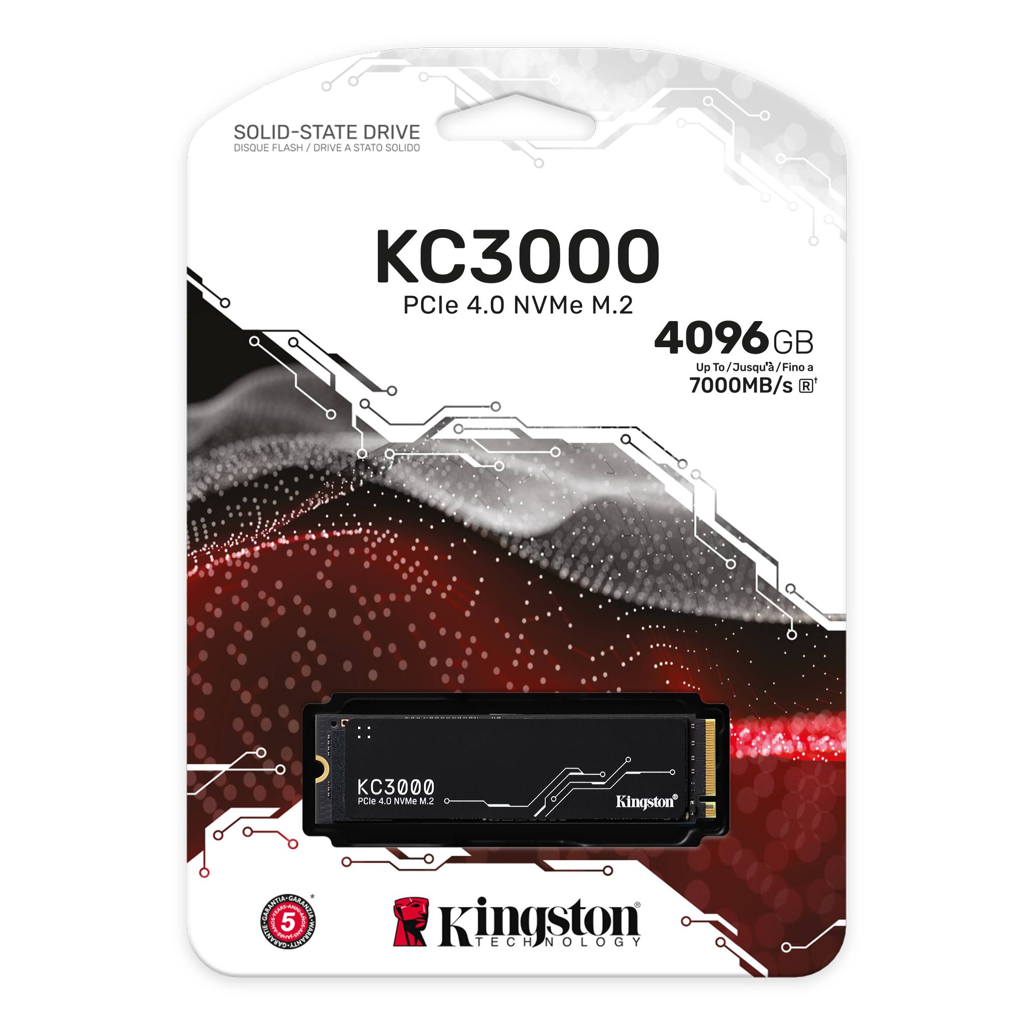SSD 4TB para PC e PS5 Kingston KC3000, M.2 2280 PCIe, NVMe, Leituras 7.000MB/s, Gravação 7.000MB/s - SKC3000D/4096G