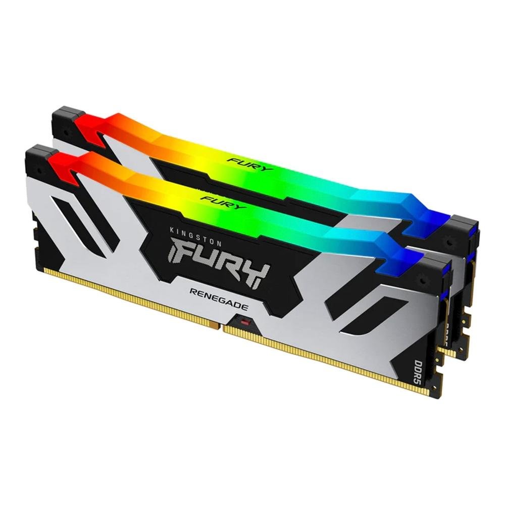 Memória RAM DDR5 96GB (2x48GB) Kingston Fury Renegade ARGB, 6000MHz, CL32, XMP, Preto/Prata - KF560C32RSAK2-96