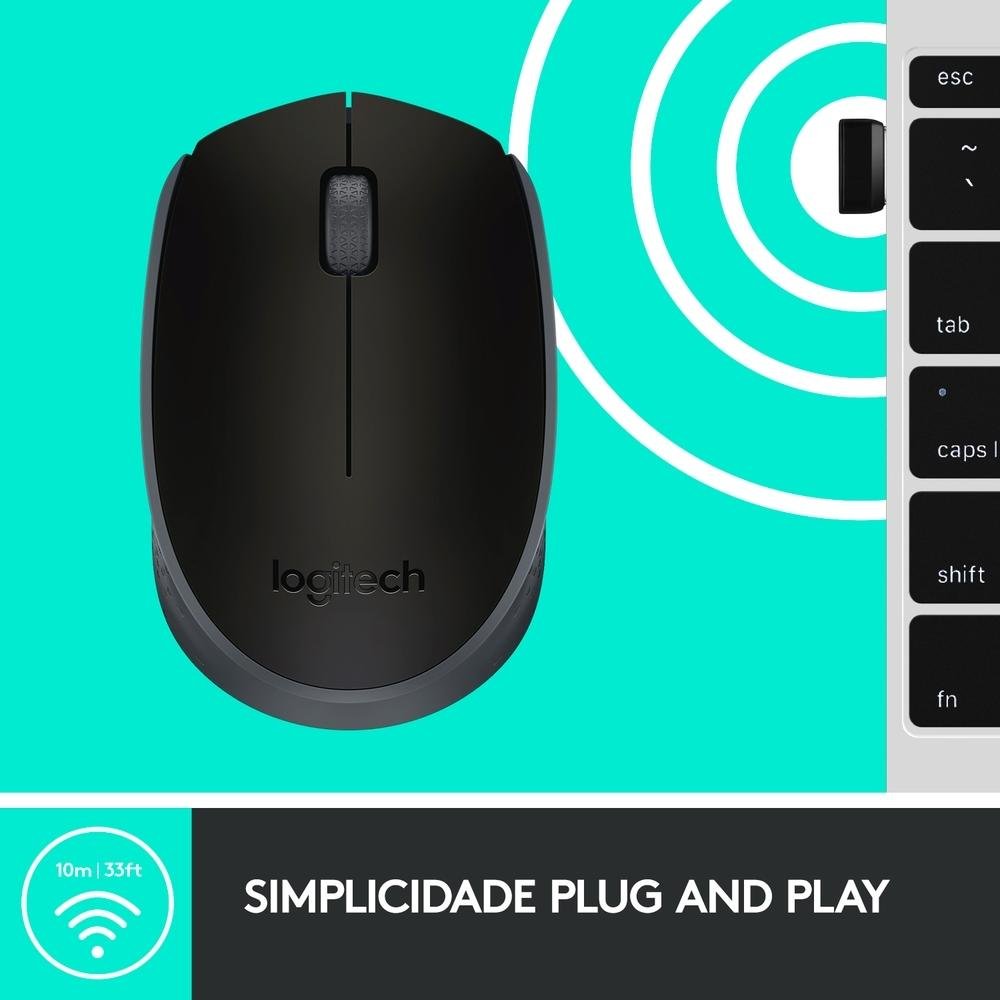 Mouse sem fio Logitech M170 com Design Ambidestro Compacto, Preto, Conexão USB e Pilha Inclusa - 910-004940 - Imagem 7