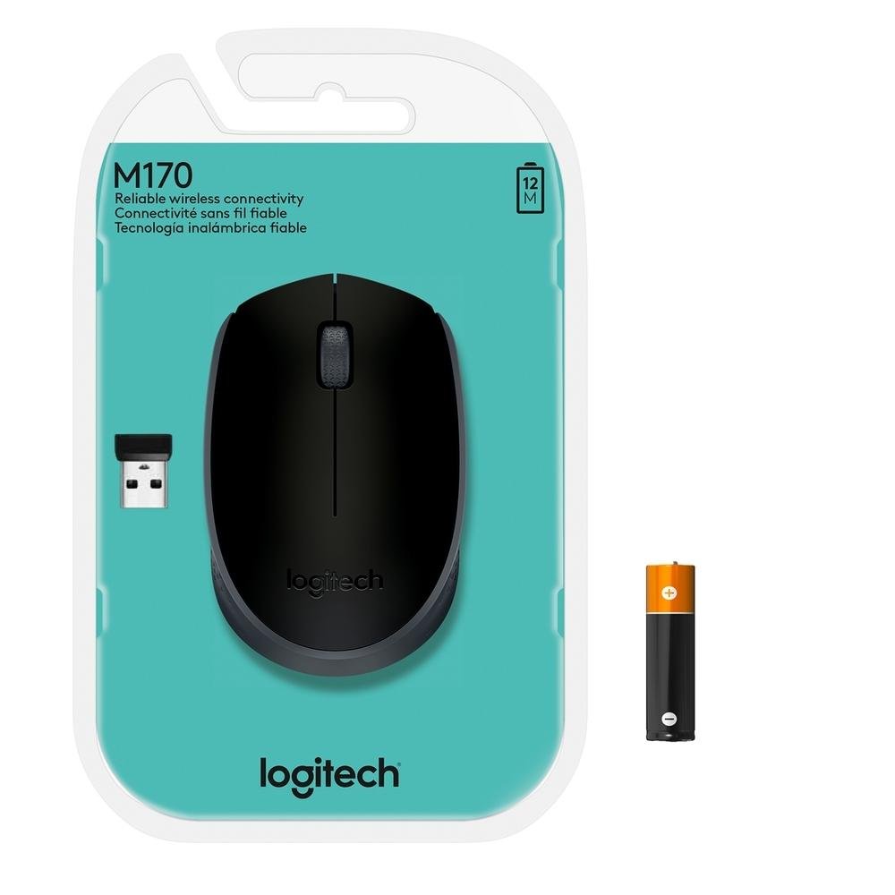 Mouse sem fio Logitech M170 com Design Ambidestro Compacto, Preto, Conexão USB e Pilha Inclusa - 910-004940