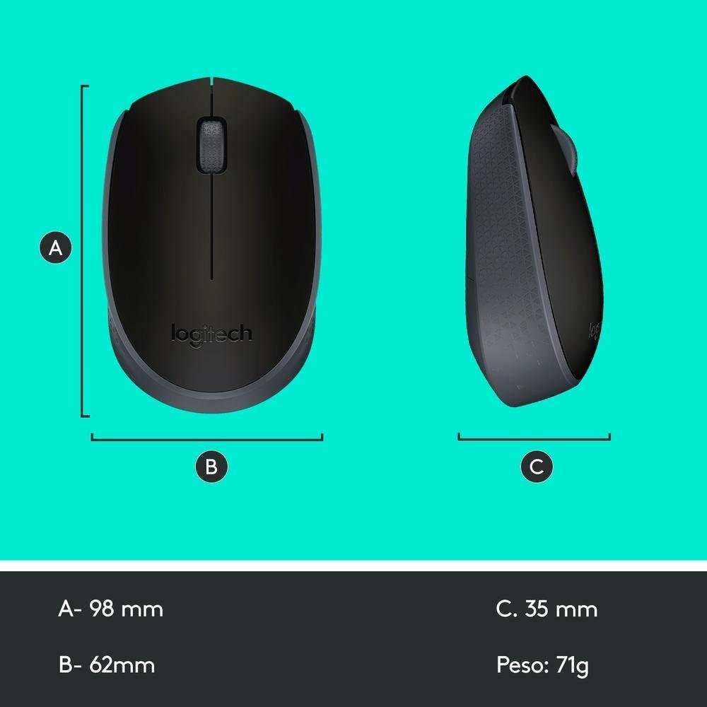 Mouse sem fio Logitech M170 com Design Ambidestro Compacto, Preto, Conexão USB e Pilha Inclusa - 910-004940 - Imagem 8