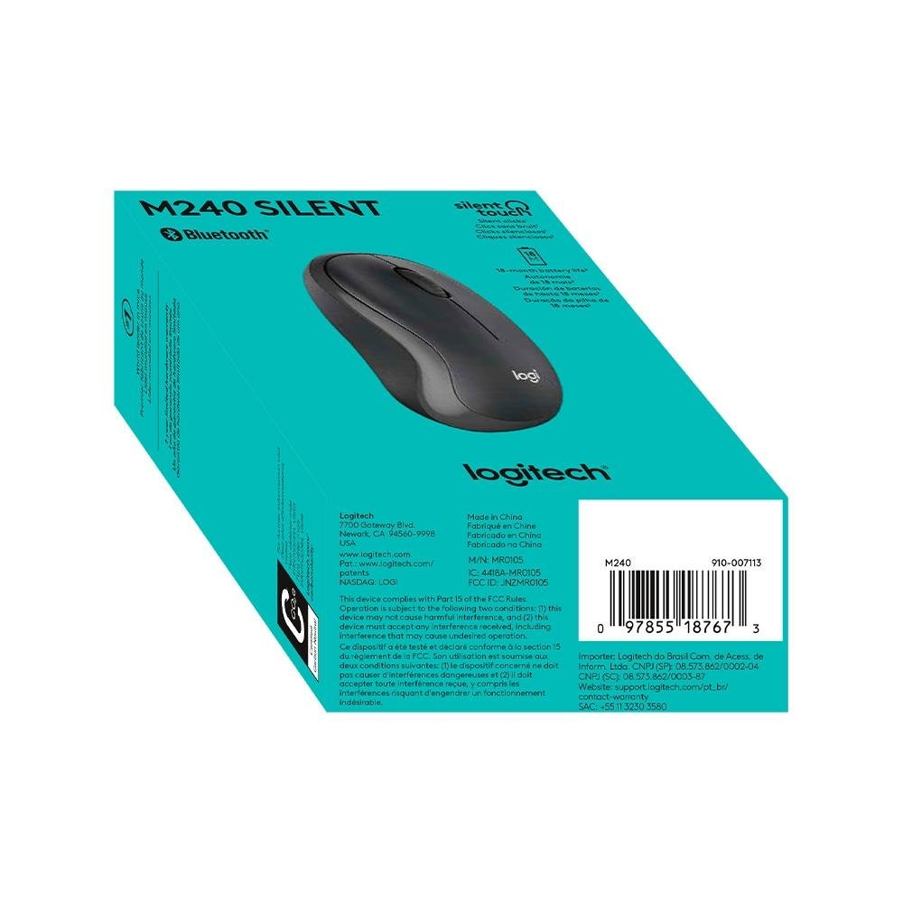 Mouse Sem Fio Logitech M240, Bluetooth, Clique Silencioso, Design Ambidestro Compacto, Grafite - 910-007113 - Imagem 5