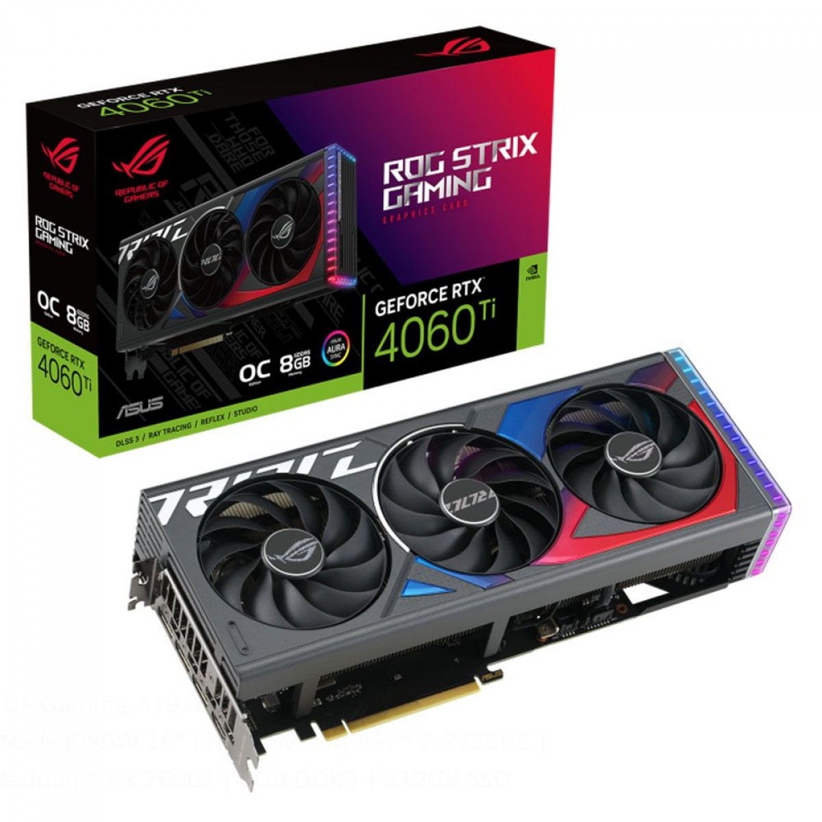 Placa de Vídeo RTX 4060 TI Asus ROG Strix OC Tri Fan NVIDIA, 8GB, GDDR6