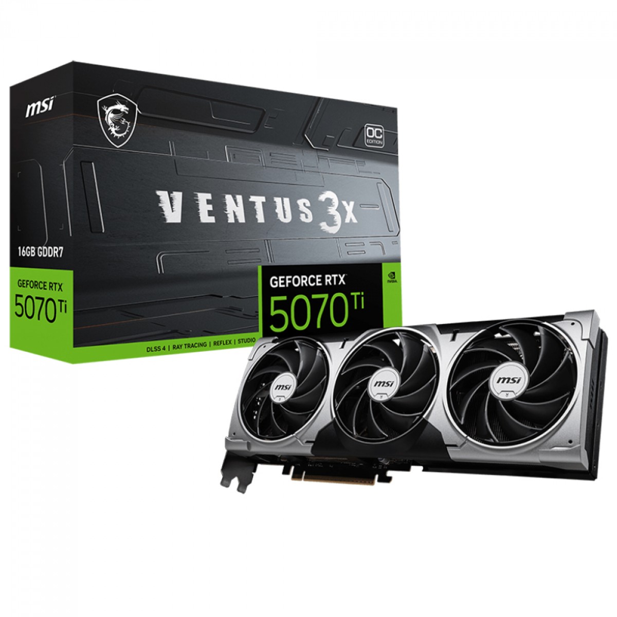 Placa de Video RTX 5070 Ti 16GB MSI GeForce Ventus 3X OC, GDDR7, DLSS 4, Ray tracing