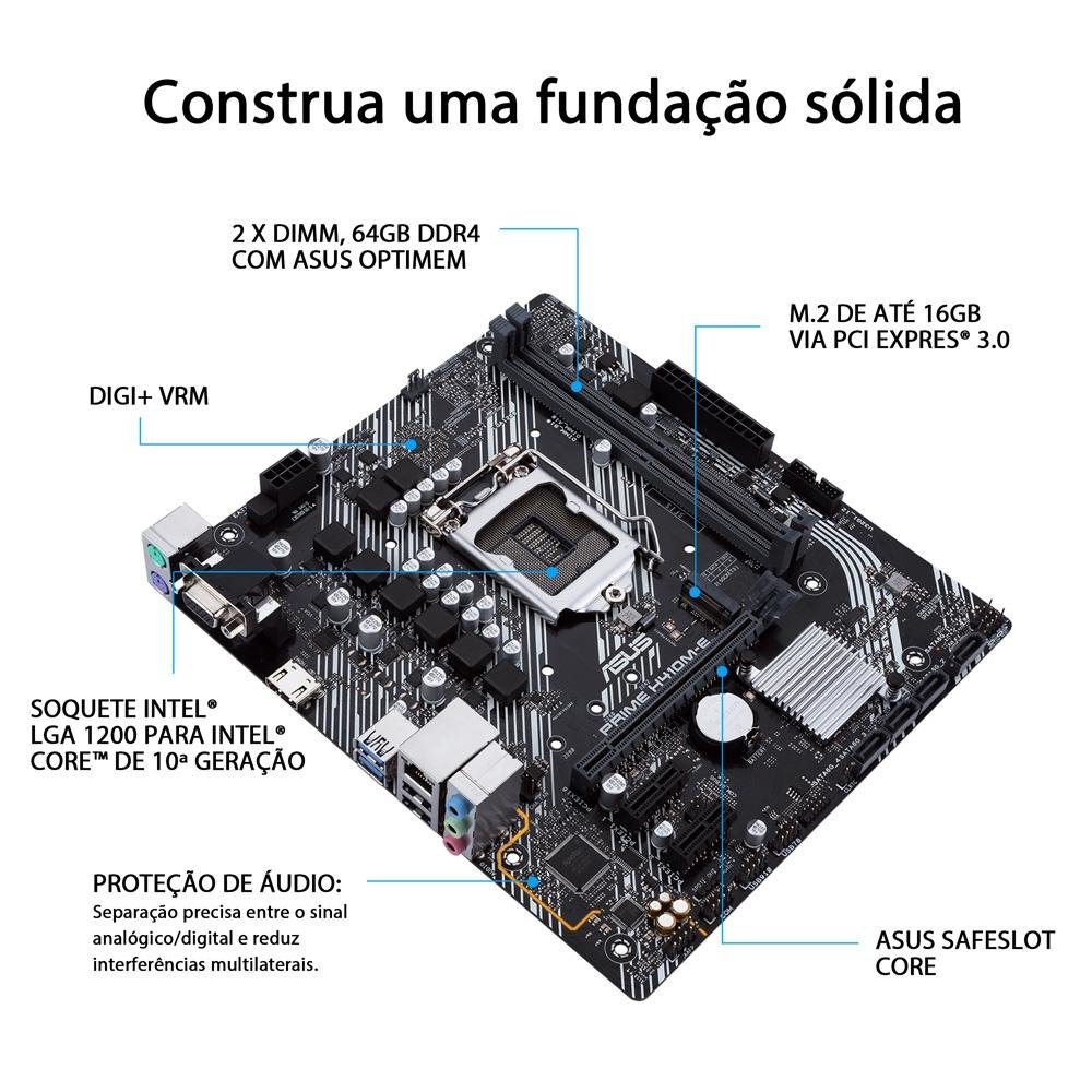 Placa Mãe Asus Prime H410M-E, Intel LGA 1200, mATX, DDR4 - 90MB13H0-C1BAY0 - Imagem 2
