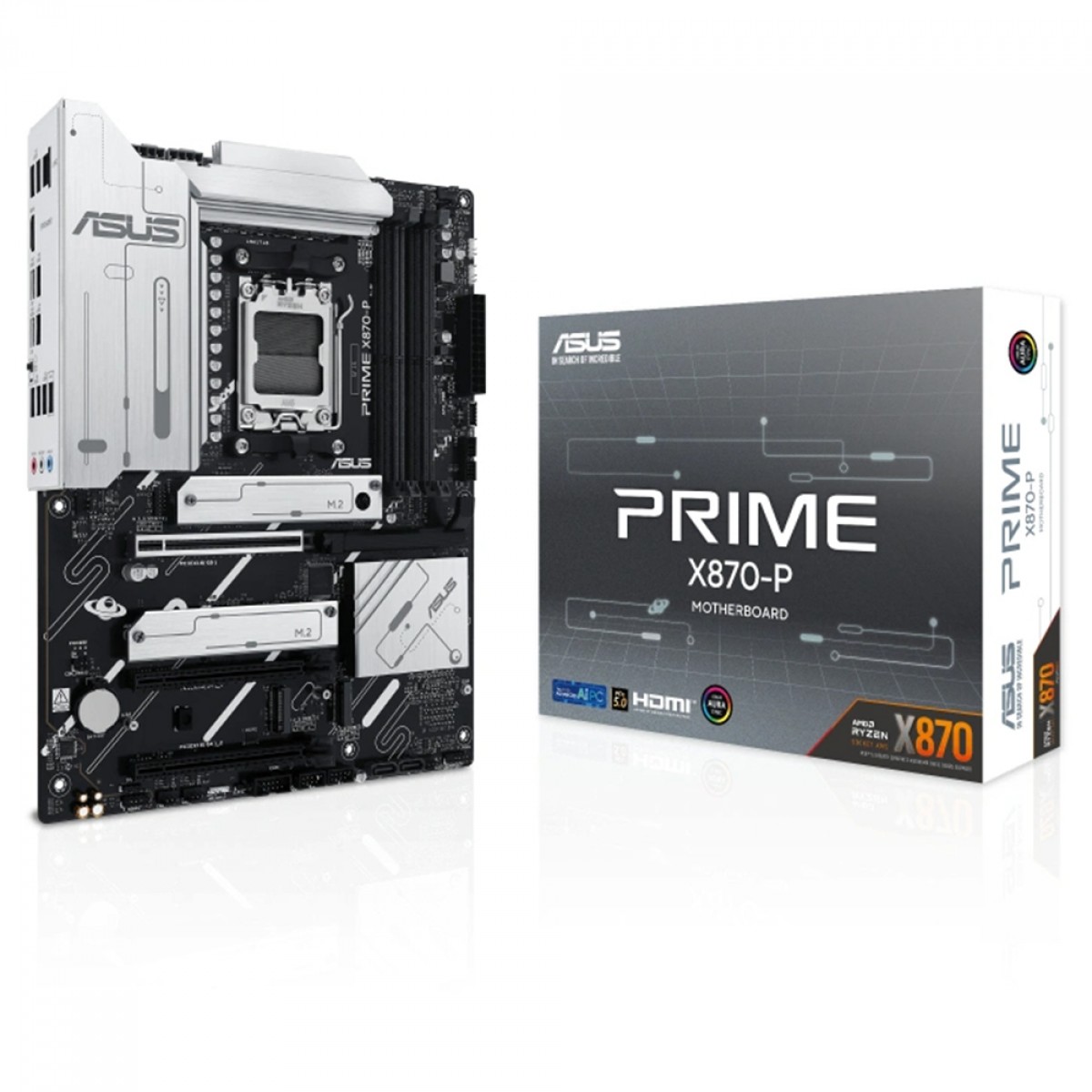 Placa Mãe X870-P Branca Asus Prime, PCI 5.0, AMD AM5, ATX, DDR5, 4x M.2, USB 4.0