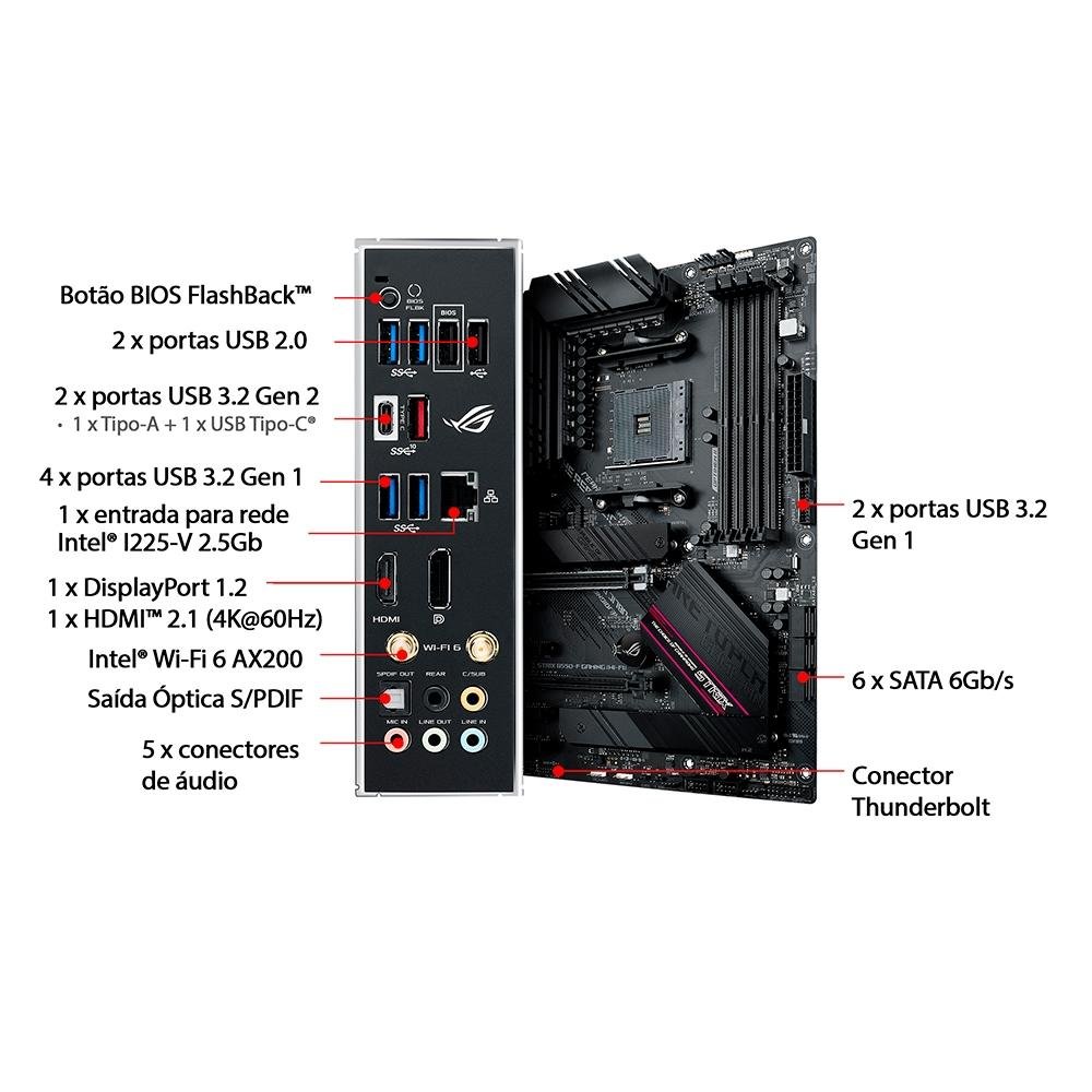 Placa-Mae Asus ROG Strix B550-F Gaming Wi-Fi II, AMD AM4, ATX, DDR4, PCI 4.0, 2x slots M.2 - 90MB19V0-M0EAY0 - Imagem 6