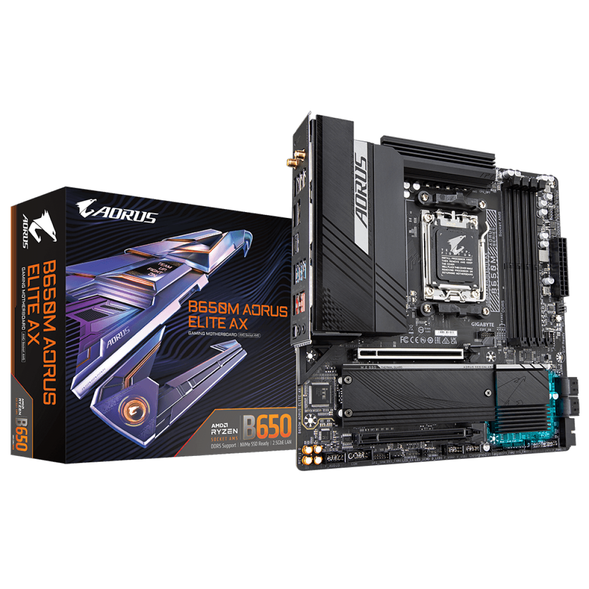Placa Mãe B650M Aorus Elite AX Gigabyte, Wifi e Bluetooth, DDR5, AMD AM5, MATX