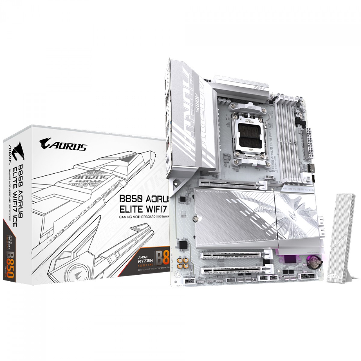 Placa Mãe Branca B850 Aorus ICE Elite WiFi7 e Bluetooth, AMD AM5, ATX, DDR5