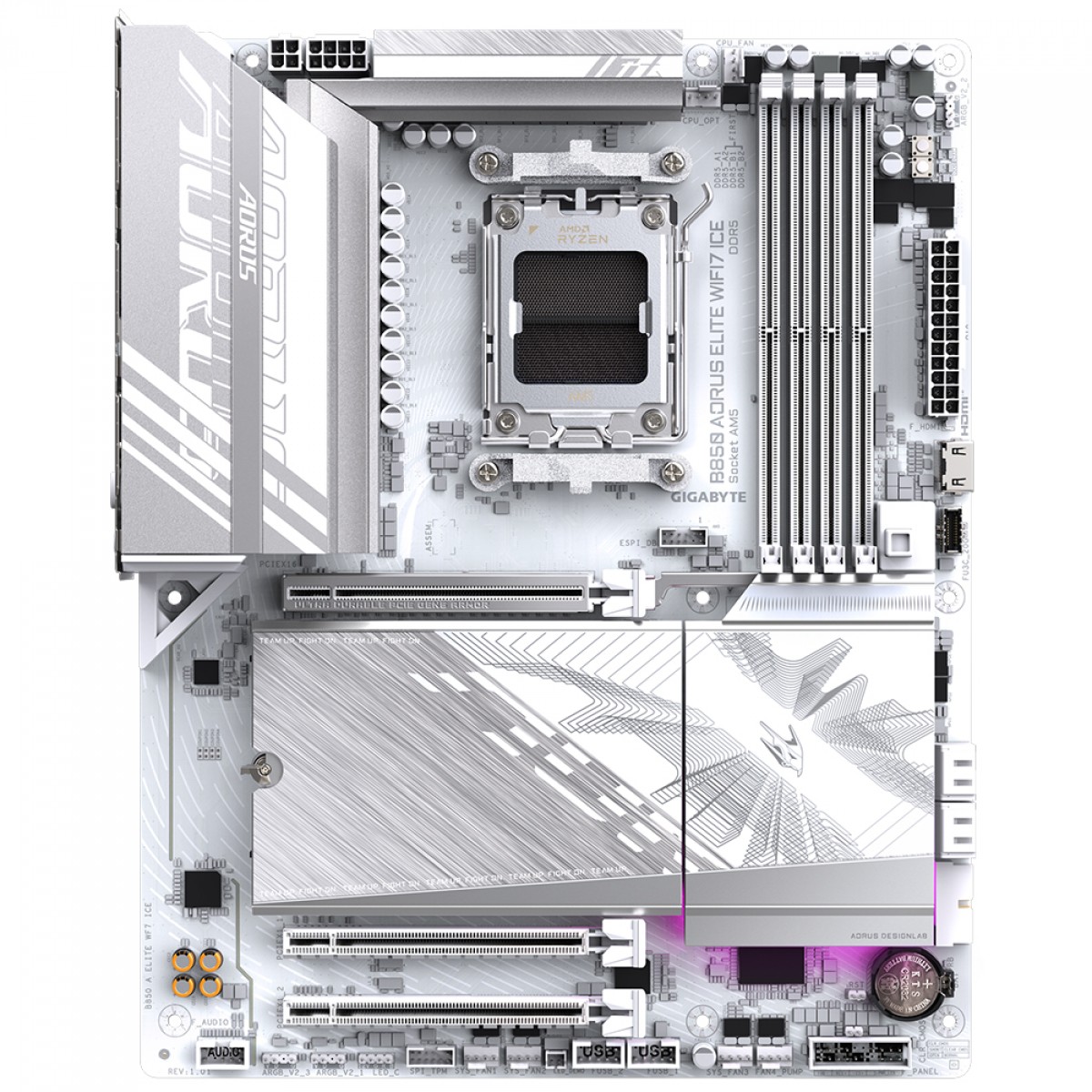 Placa Mãe Branca B850 Aorus ICE Elite WiFi7 e Bluetooth, AMD AM5, ATX, DDR5 - Imagem 2