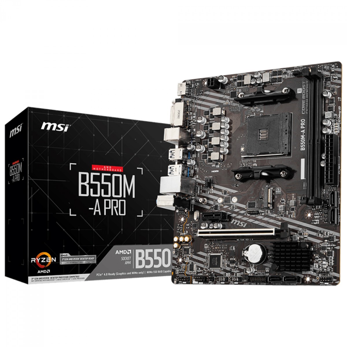 Placa Mãe MSI B550M-A PRO, AMD AM4, mATX, DDR4, Nvme, 6x USB