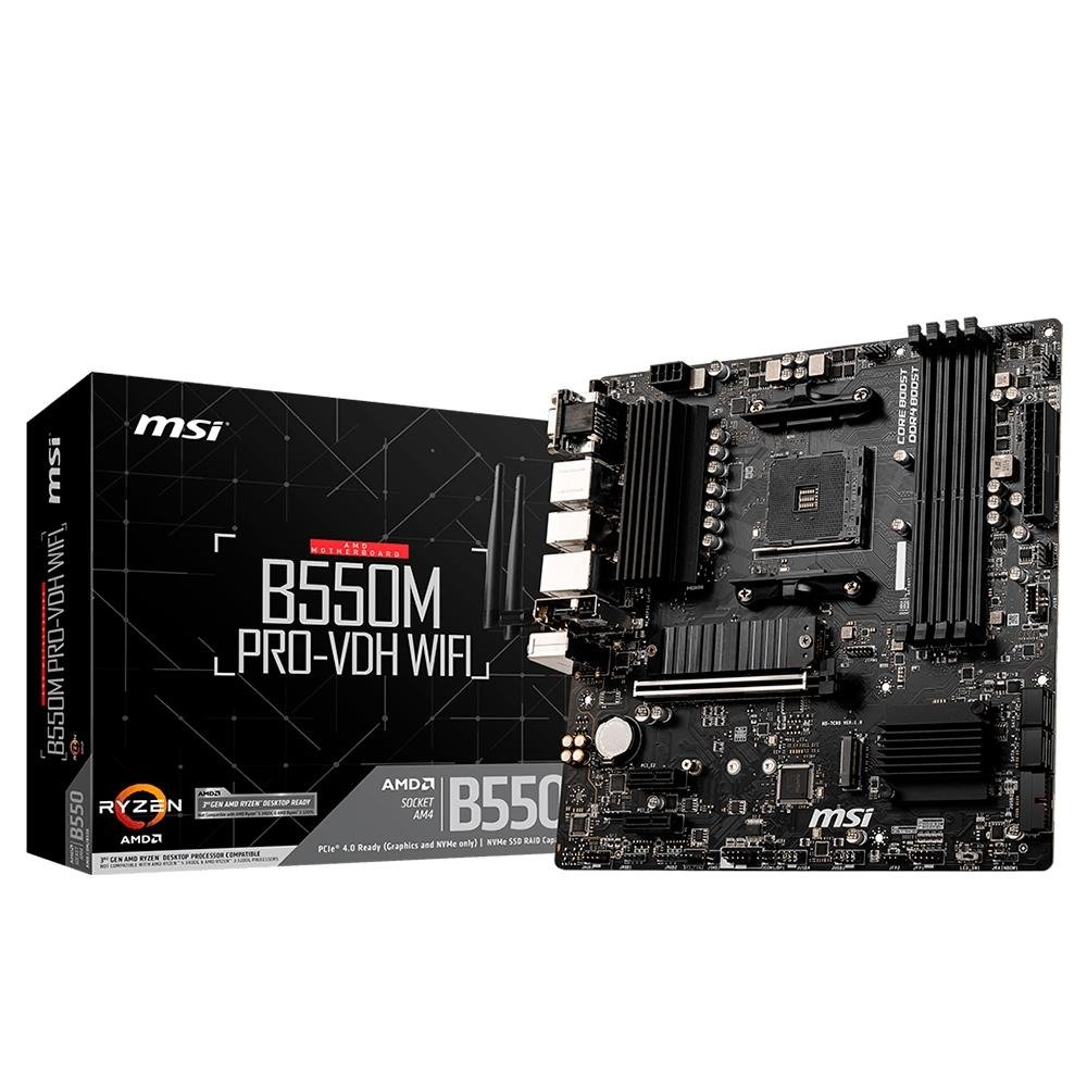 Placa Mãe B550M MSI PRO-VDH WIFI e Bluetooth Integrado, AMD AM4, mATX, DDR4, 2X NVME