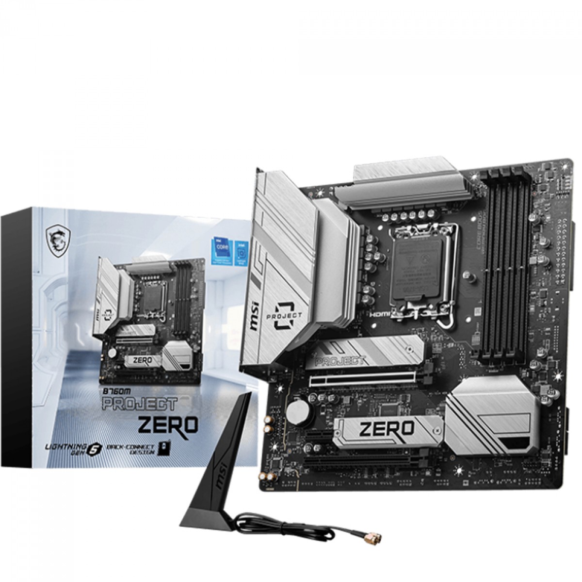 Placa Mãe B760M MSI Project Zero, Chipset B760, WIFI e Bluetooth, Intel LGA 1700, MATX, DDR5