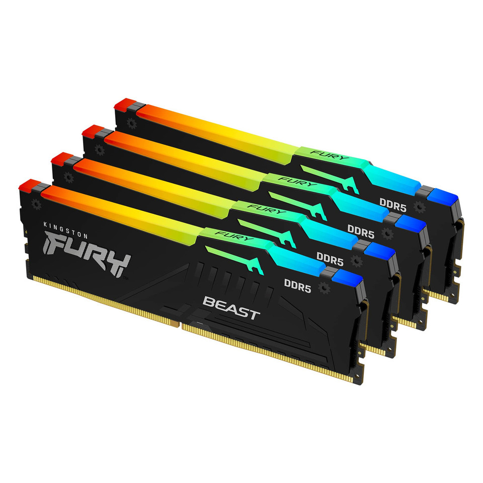 Memória RAM DDR5 128GB (4x32GB) , 6000MT/s Kingston Fury Beast , RGB, CL30, Preto, Expo/XMP - KF560C30BBEA