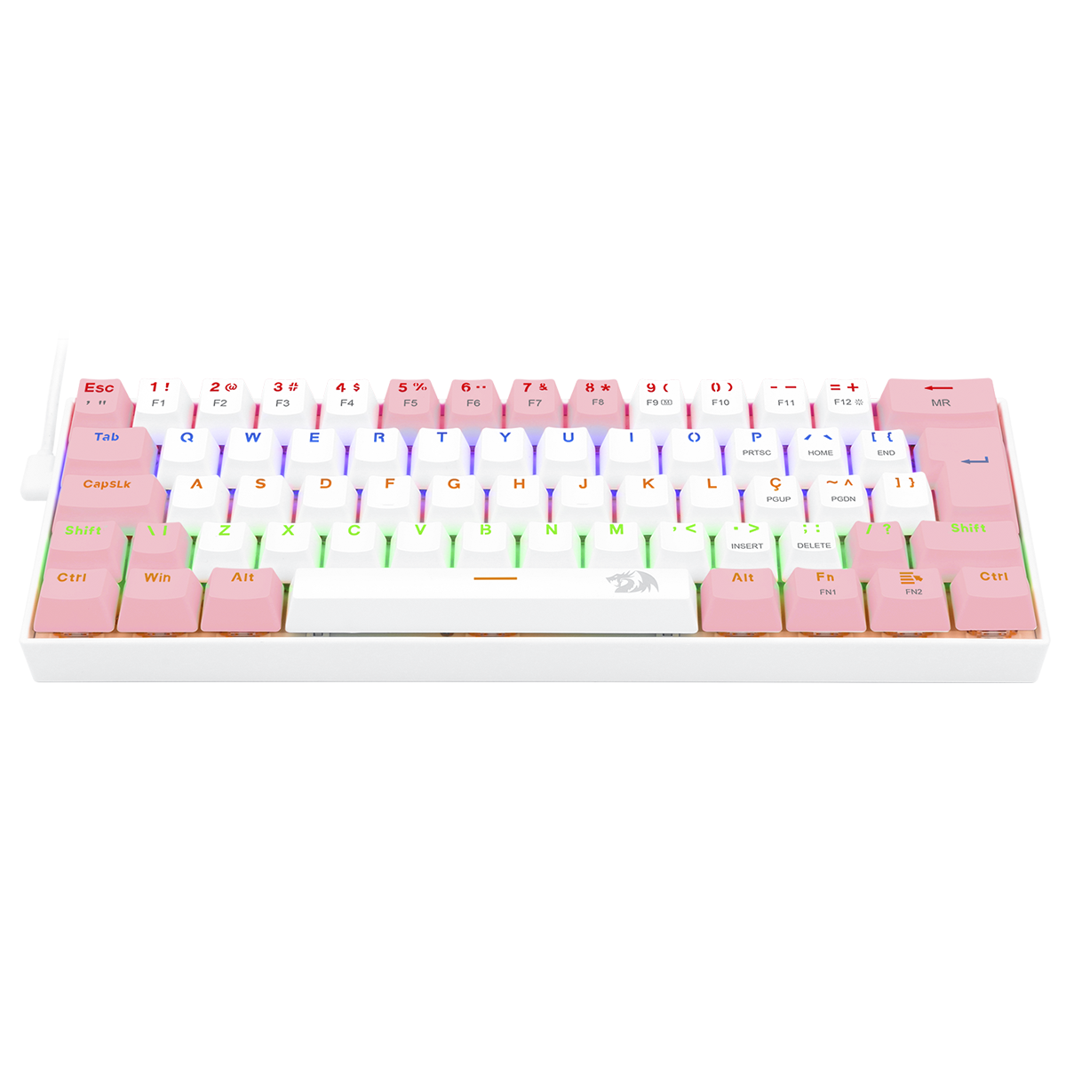 Teclado Mecânico Gamer Redragon Lakshmi, Rainbow, Switch Brown, ABNT2, Rosa e Branco - K606PW-R (PT-BROWN) - Imagem 2