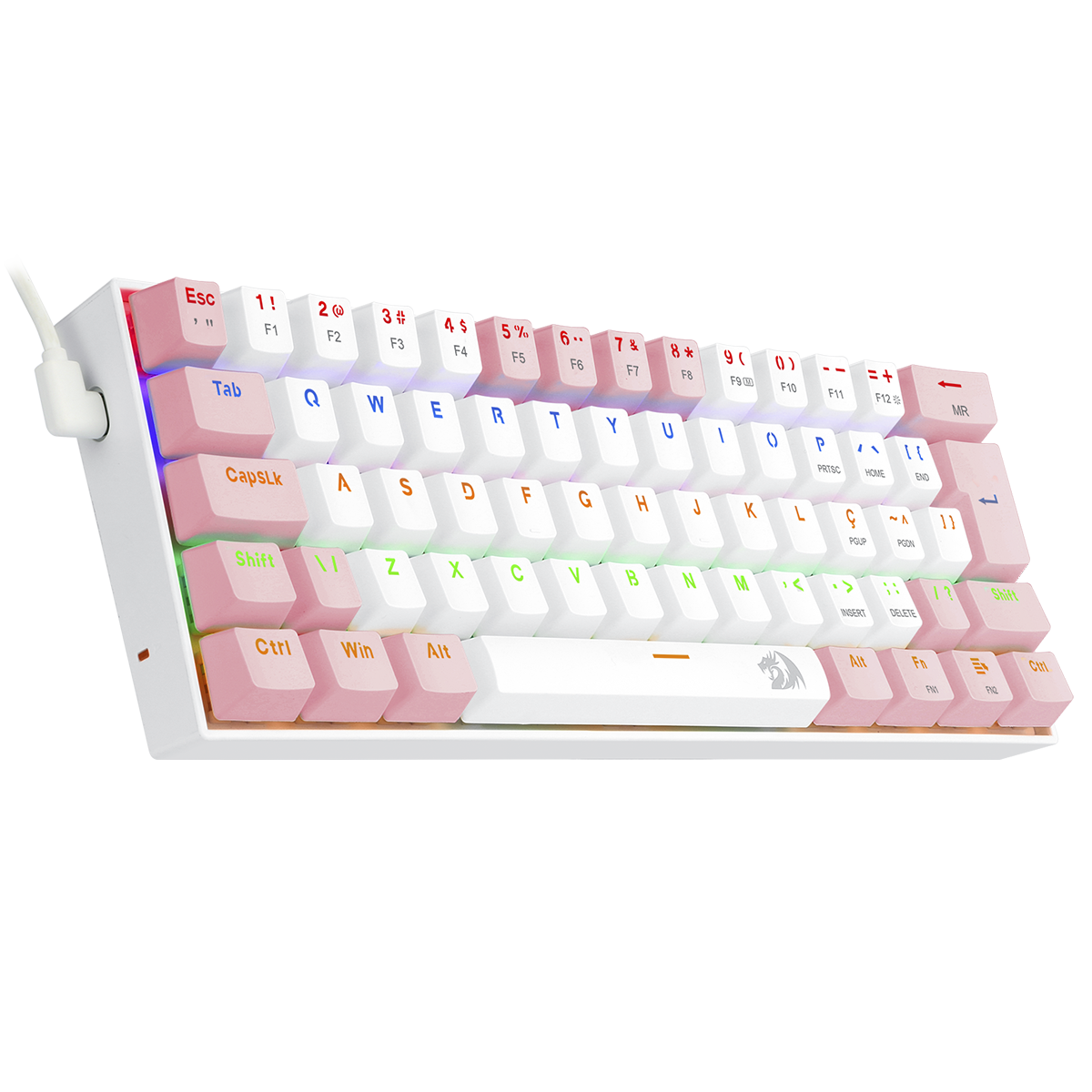 Teclado Mecânico Gamer Redragon Lakshmi, Rainbow, Switch Brown, ABNT2, Rosa e Branco - K606PW-R (PT-BROWN) - Imagem 4