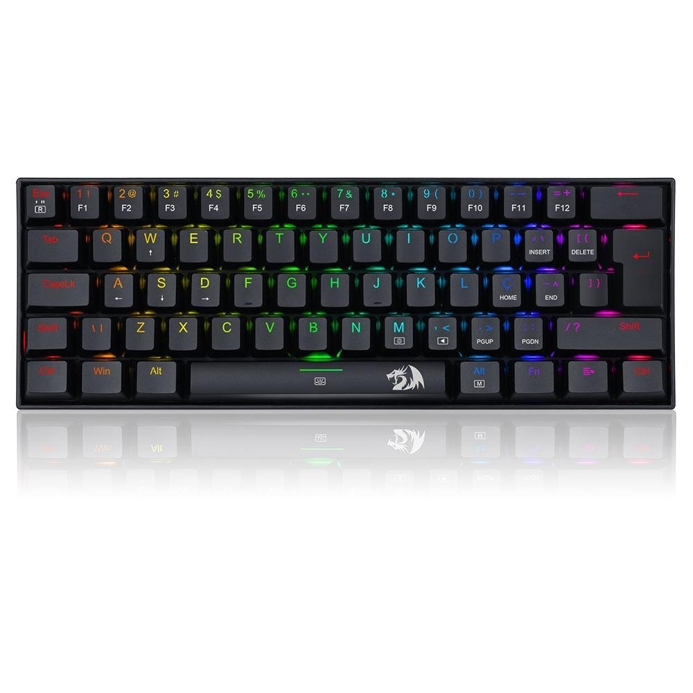 Teclado Mecânico Gamer Redragon Dragonborn, RGB Preto, Switch Brown, 60%, ABNT2 - K630RGB-1