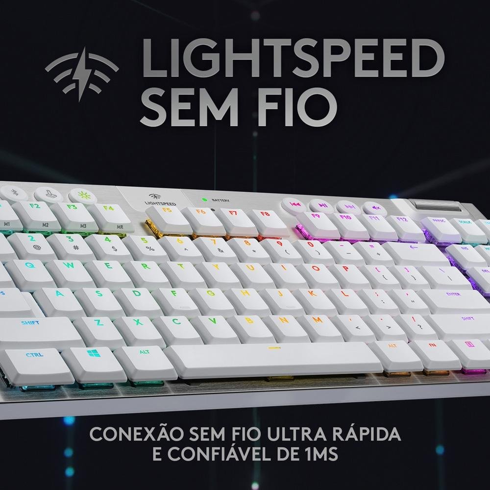 Teclado Mecânico Gamer Sem Fio Logitech G915 TKL RGB Bluetooth, Ultrafino, Switch GL Tactile Marron, Branco - 920-009660 - Imagem 3