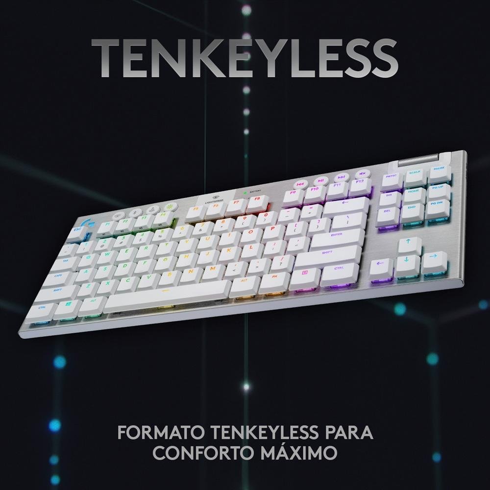 Teclado Mecânico Gamer Sem Fio Logitech G915 TKL RGB Bluetooth, Ultrafino, Switch GL Tactile Marron, Branco - 920-009660 - Imagem 6