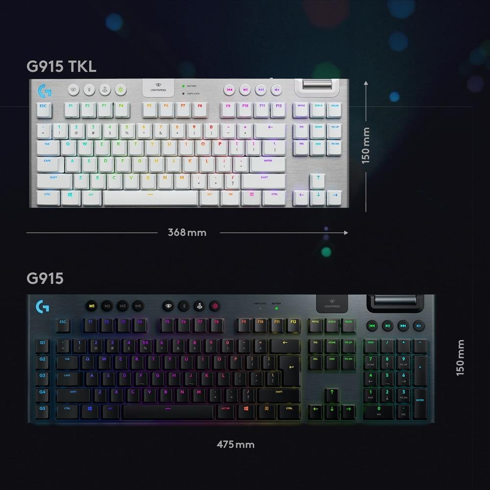 Teclado Mecânico Gamer Sem Fio Logitech G915 TKL RGB Bluetooth, Ultrafino, Switch GL Tactile Marron, Branco - 920-009660 - Imagem 7