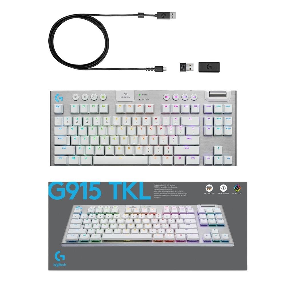 Teclado Mecânico Gamer Sem Fio Logitech G915 TKL RGB Bluetooth, Ultrafino, Switch GL Tactile Marron, Branco - 920-009660 - Imagem 2