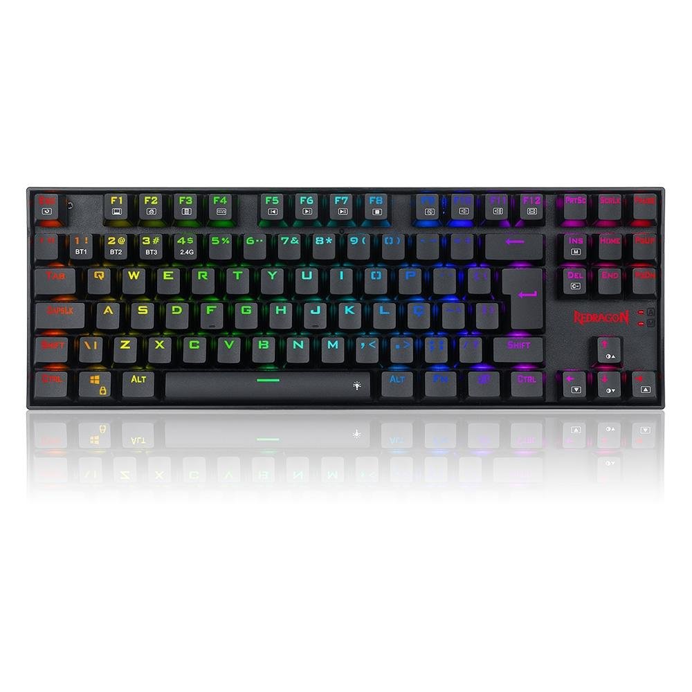 Teclado Sem fio Mecânico Redragon Kumara Pro, RGB, Switch Brown, Wireless, Bluetooth, Preto - K552RGB-BRS-B